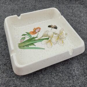 Vintage Treasure Craft Ashtray 5.75" Square Ceramic Dish butterfly Floral